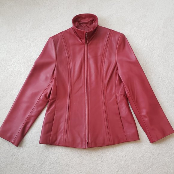 Genuine leather jacket with zipper - Red - Size S - Picture 4 of 12